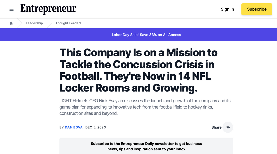 Entrepreneur | Light Helmets Innovation Tackles Concussion Crisis In NFL
