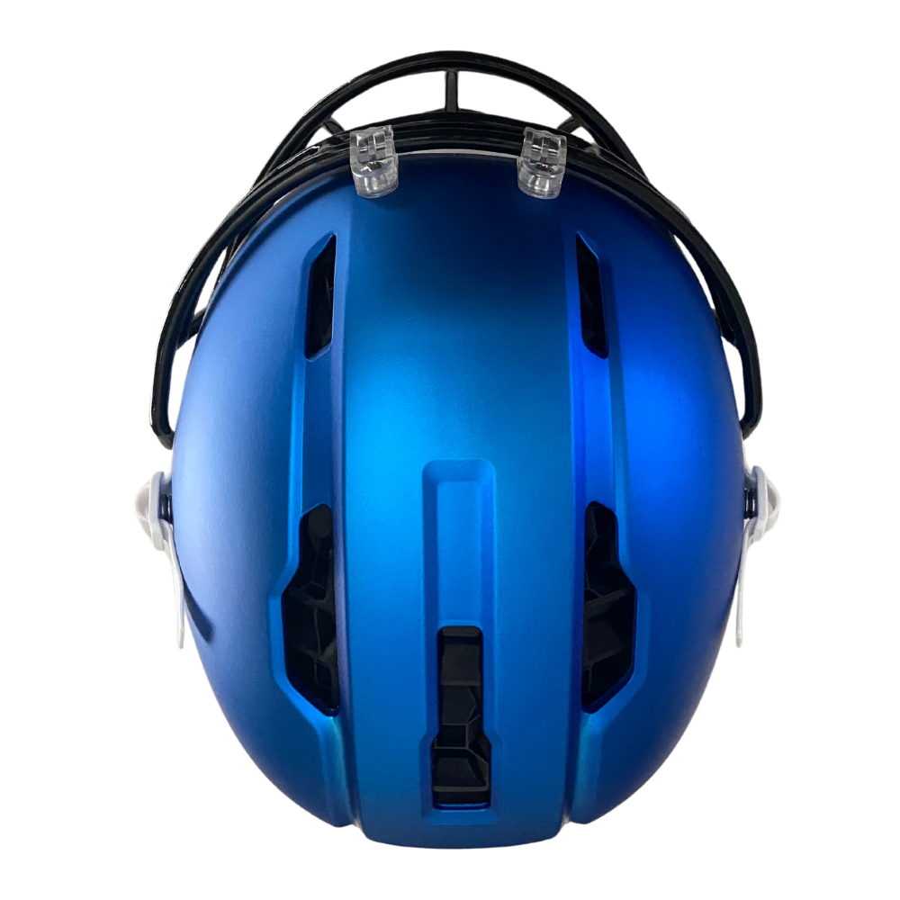 Top view of a blue LIGHT Gladiator football helmet