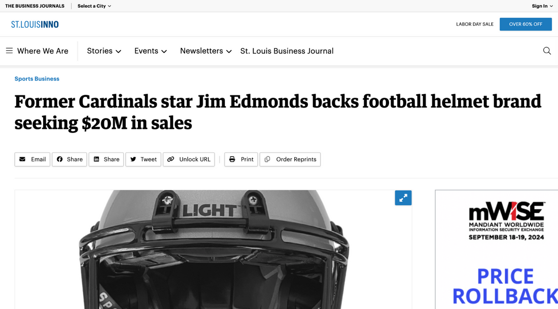 Biz Journals | Former Cardinals star Jim Edmonds backs football helmet brand seeking $20M in sales