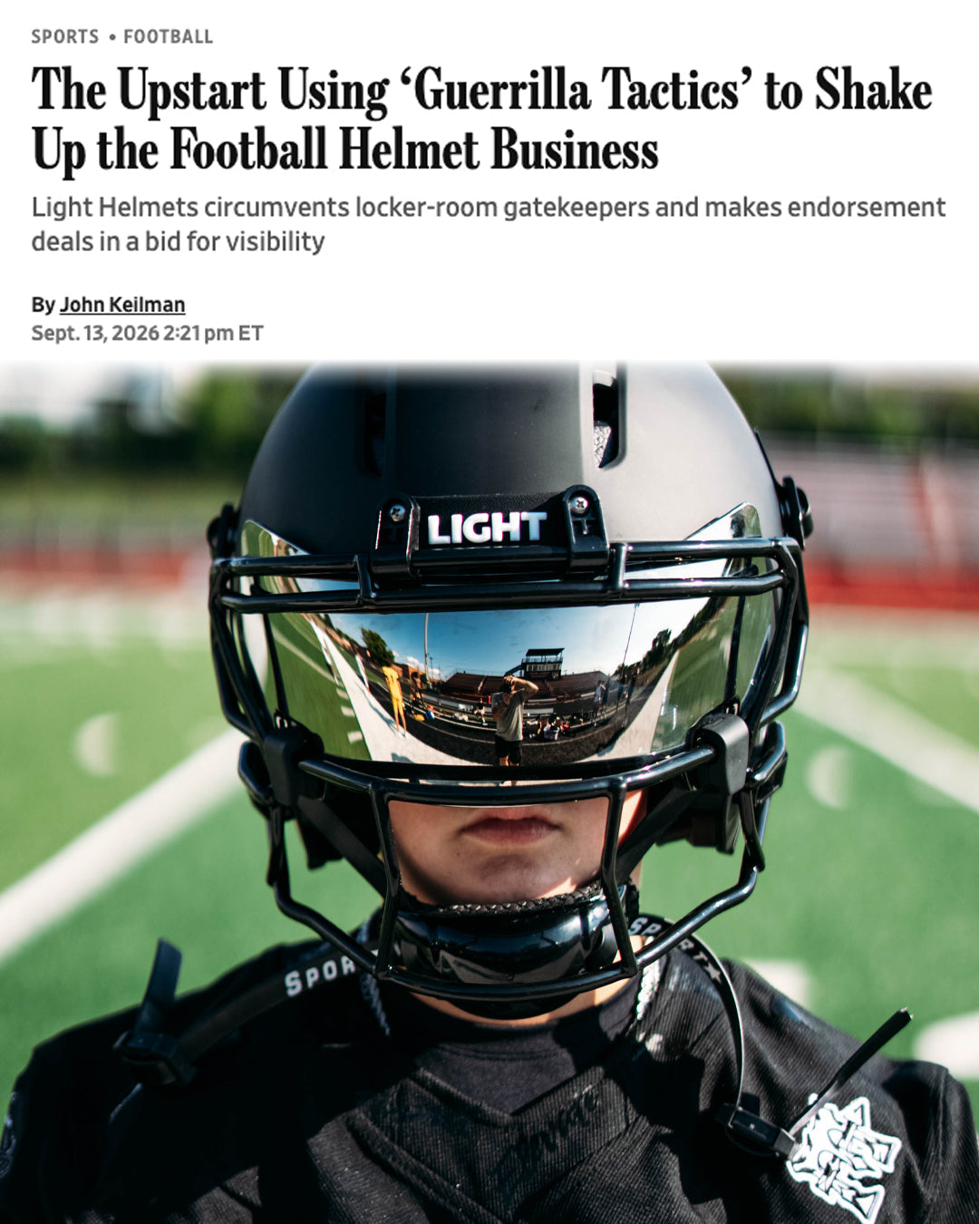WSJ | The Upstart Using ‘Guerrilla Tactics’ to Shake Up the Football Helmet Business