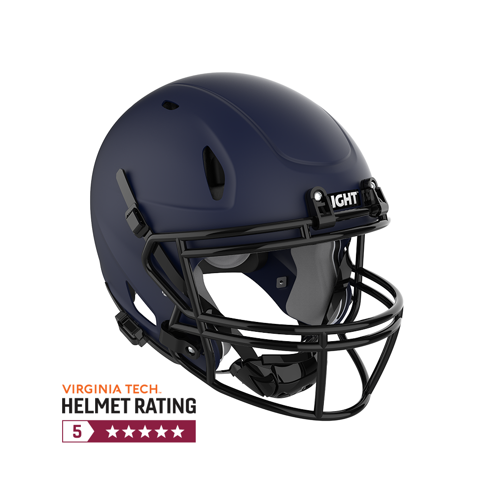 Navy Blue LIGHT Helmet on white background with 5 star Virginia Tech rating logo