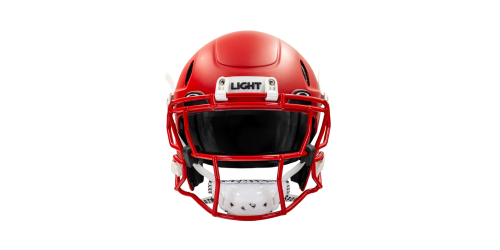 Red LIGHT LS2 football helmet with a red football face mask