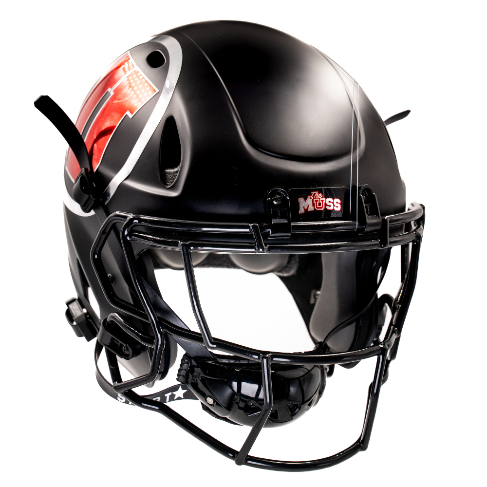 Matt black LIGHT LS2 football helmet designed for the Utah Utes football team