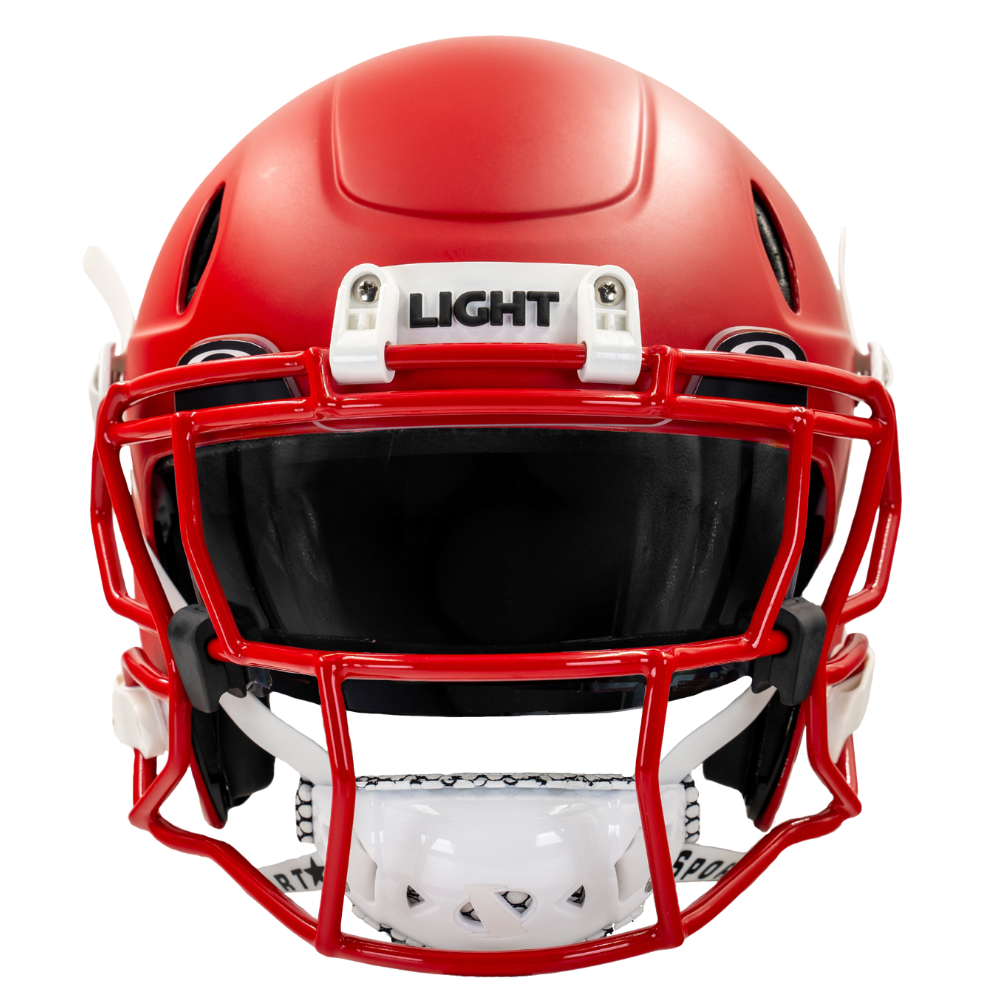 Matt Red LS2 Football helmet with an Oakley visor